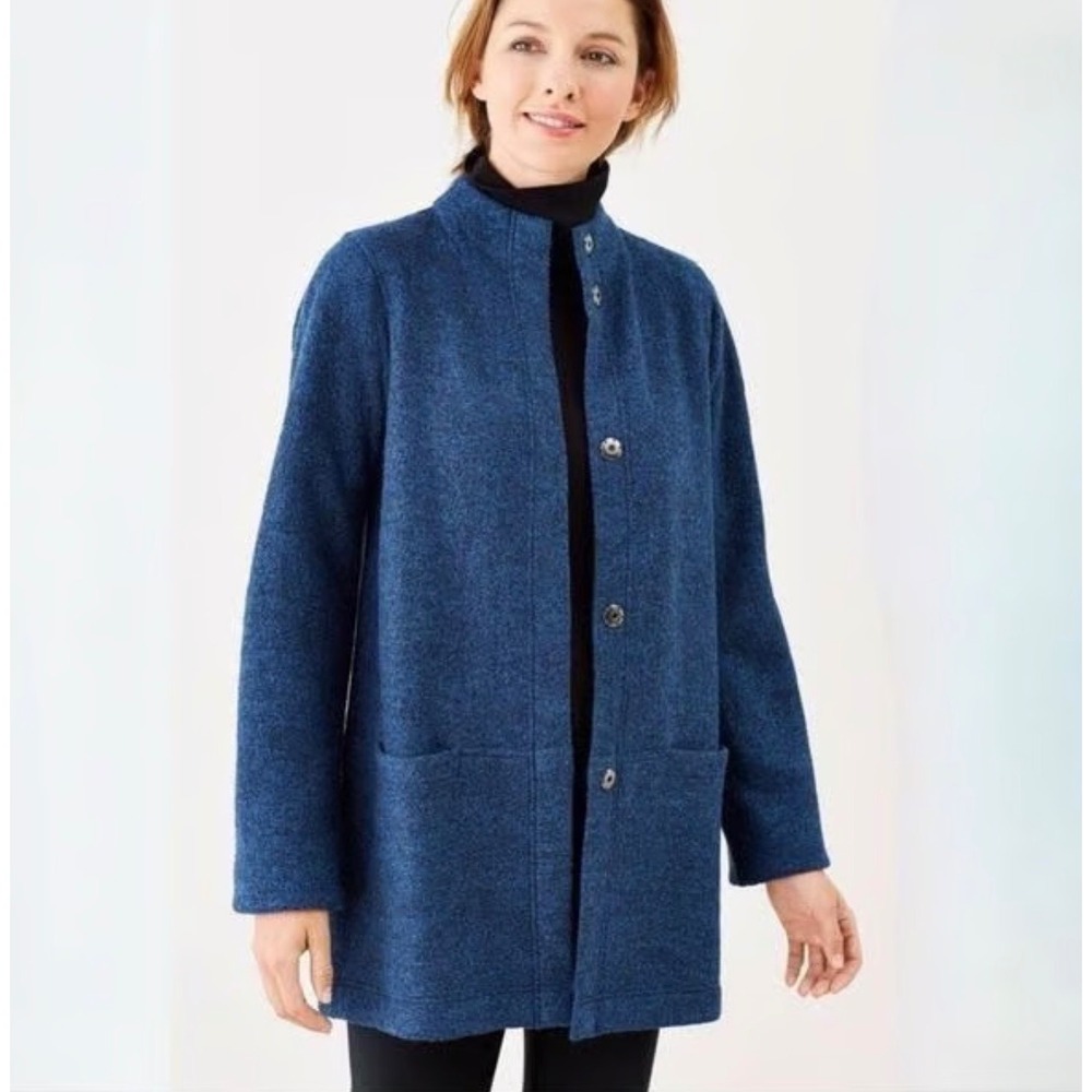NWT J Jill Blue Textured Button Front Wool Cardigan Jacket Women's Medium‎ Snap